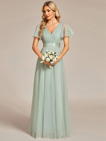 EVER-PRETTY Flutter Sleeve Mesh Bridesmaid Dress