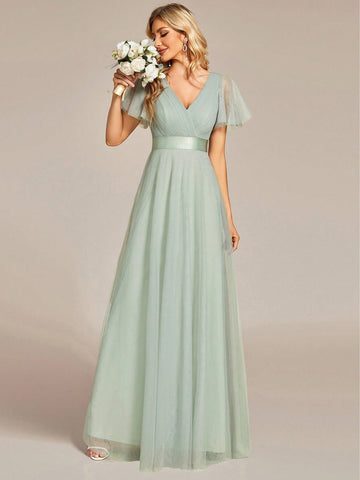 EVER-PRETTY Flutter Sleeve Mesh Bridesmaid Dress