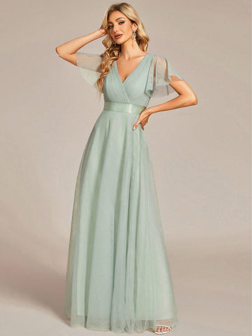 EVER-PRETTY Flutter Sleeve Mesh Bridesmaid Dress