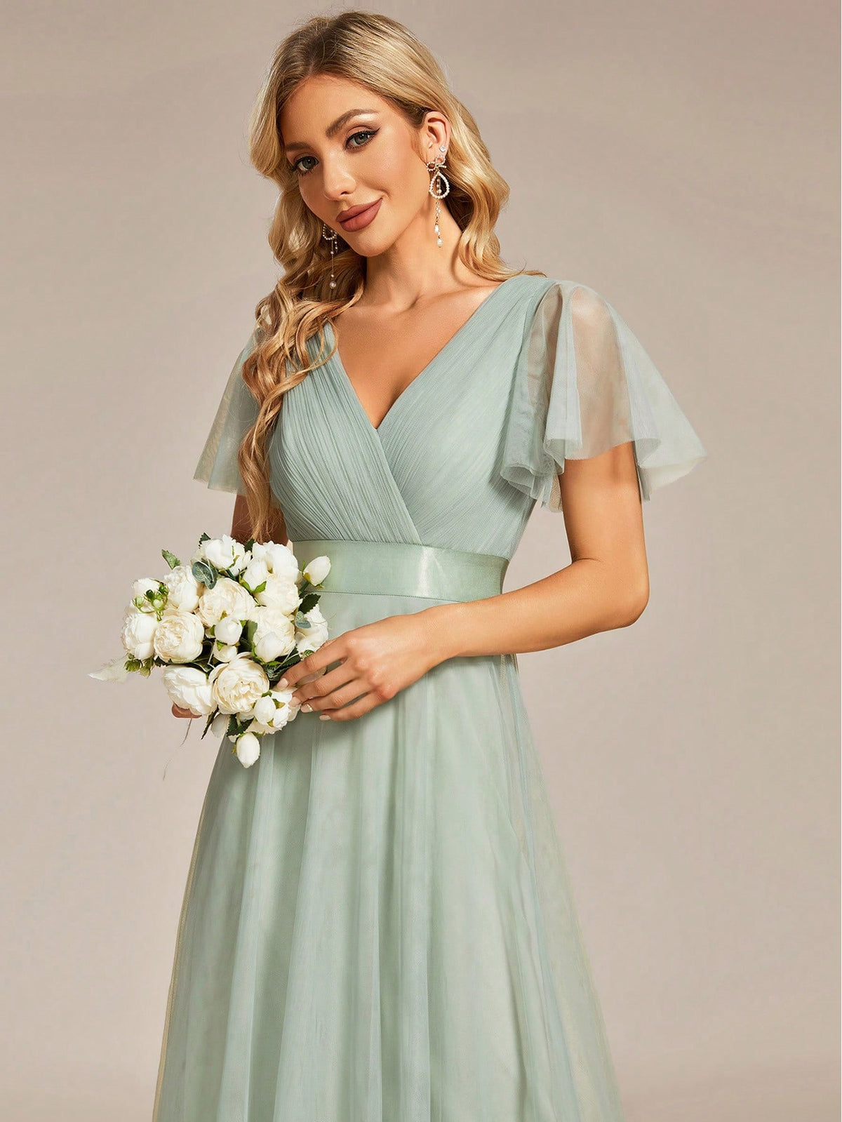 EVER-PRETTY Flutter Sleeve Mesh Bridesmaid Dress