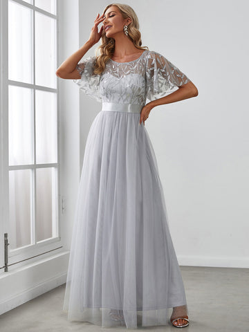 EVER-PRETTY Flutter Sleeve Sequin Mesh Prom Dress