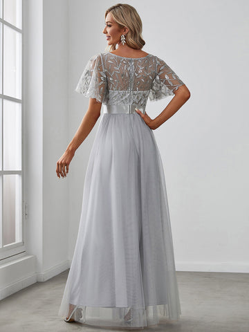 EVER-PRETTY Flutter Sleeve Sequin Mesh Prom Dress