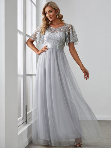 EVER-PRETTY Flutter Sleeve Sequin Mesh Prom Dress