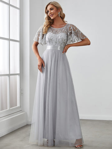 EVER-PRETTY Flutter Sleeve Sequin Mesh Prom Dress