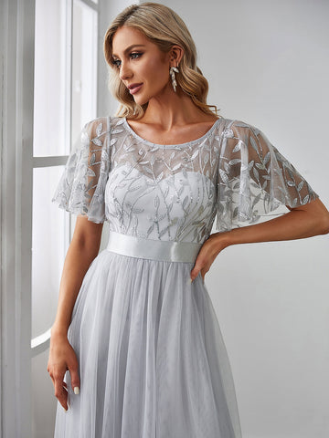 EVER-PRETTY Flutter Sleeve Sequin Mesh Prom Dress