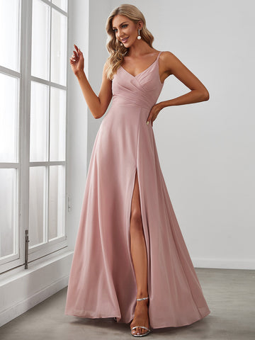 EVER-PRETTY Fold Pleated Split Thigh Chiffon Bridesmaid Dress