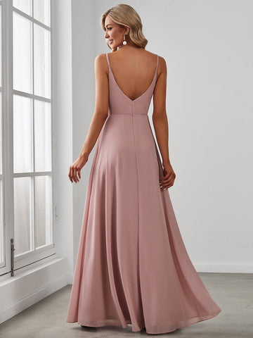 EVER-PRETTY Fold Pleated Split Thigh Chiffon Bridesmaid Dress