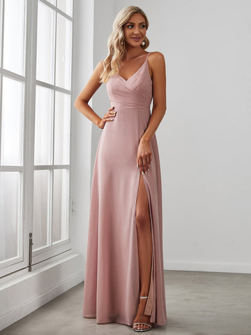 EVER-PRETTY Fold Pleated Split Thigh Chiffon Bridesmaid Dress