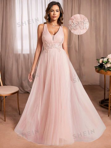 EVER-PRETTY Guipure Lace Appliques Mesh Formal Dress