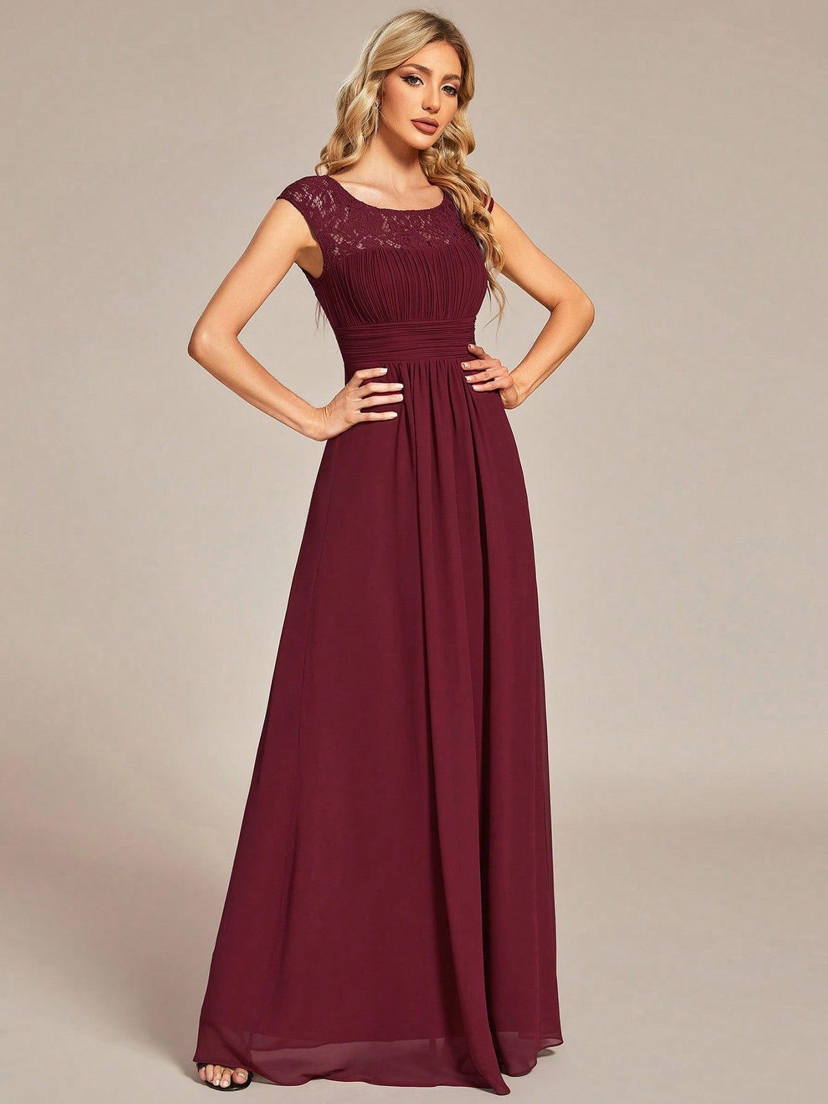 EVER-PRETTY Guipure Lace Insert Chiffon Bridesmaid Dress