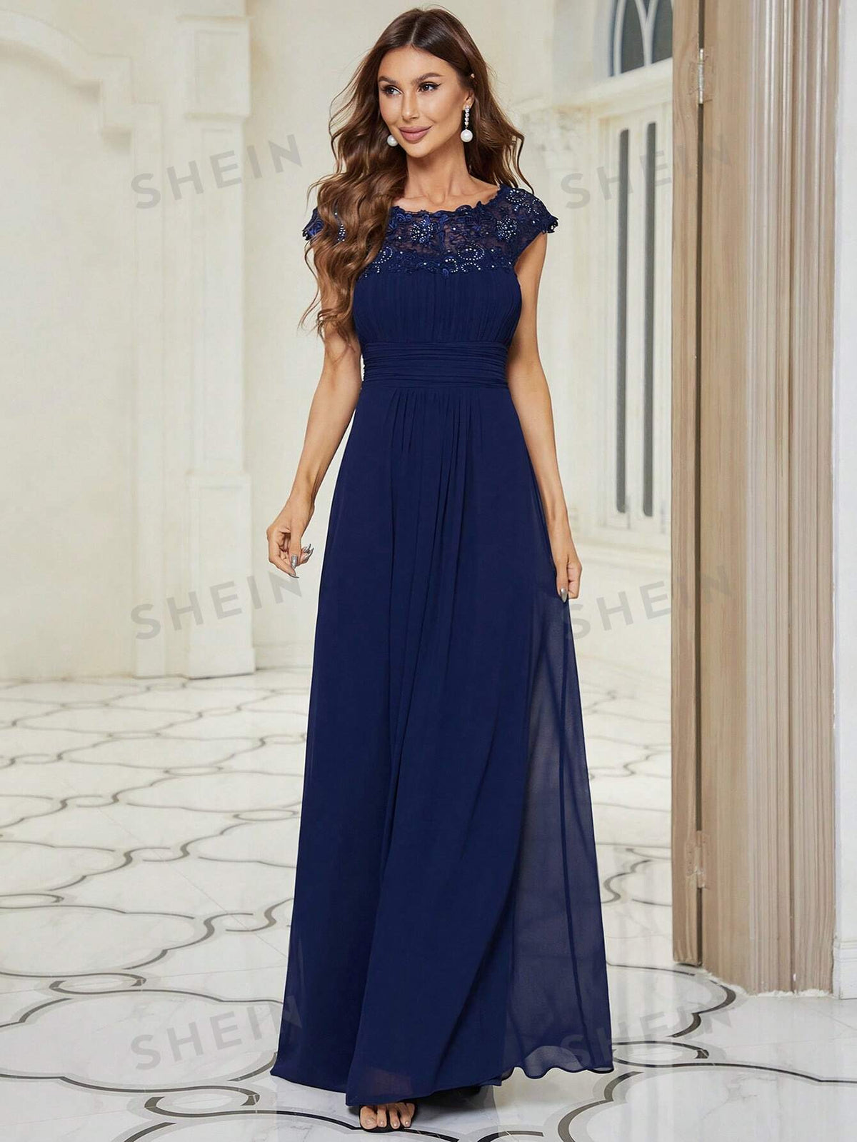 EVER-PRETTY Guipure Lace Insert Chiffon Bridesmaid Dress
