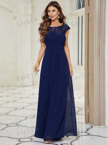 EVER-PRETTY Guipure Lace Insert Chiffon Bridesmaid Dress