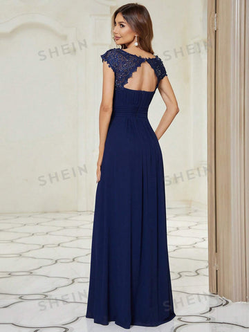 EVER-PRETTY Guipure Lace Insert Chiffon Bridesmaid Dress