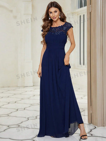 EVER-PRETTY Guipure Lace Insert Chiffon Bridesmaid Dress