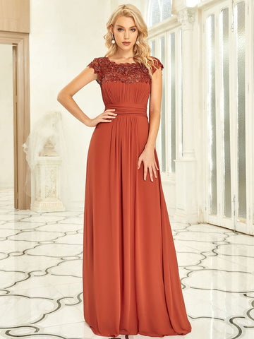 EVER-PRETTY Guipure Lace Yoke Cutout Back Chiffon Formal Dress