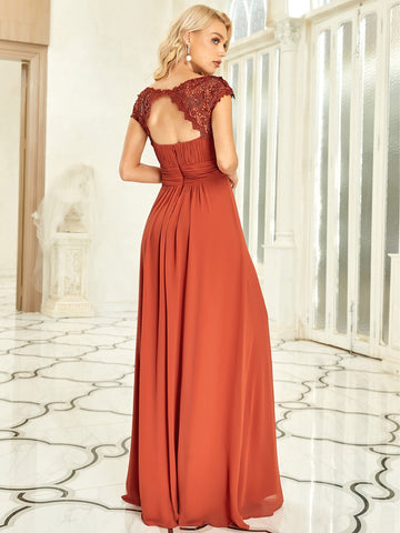 EVER-PRETTY Guipure Lace Yoke Cutout Back Chiffon Formal Dress