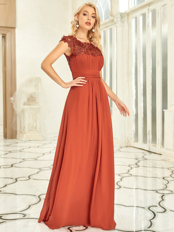EVER-PRETTY Guipure Lace Yoke Cutout Back Chiffon Formal Dress