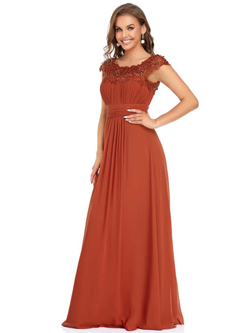 EVER-PRETTY Guipure Lace Yoke Cutout Back Chiffon Formal Dress