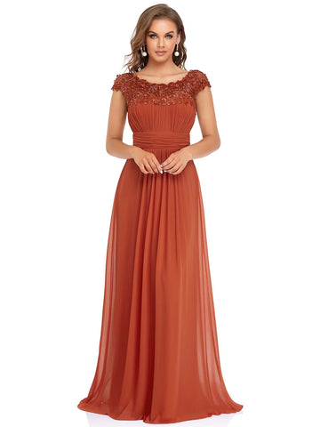 EVER-PRETTY Guipure Lace Yoke Cutout Back Chiffon Formal Dress
