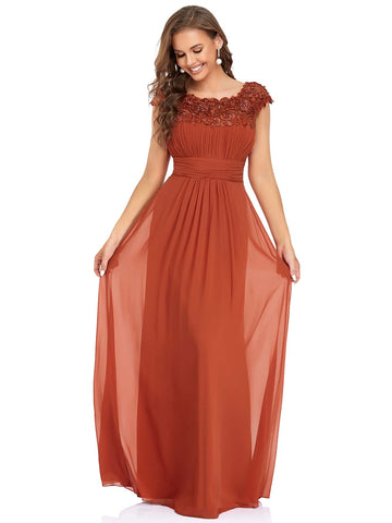 EVER-PRETTY Guipure Lace Yoke Cutout Back Chiffon Formal Dress