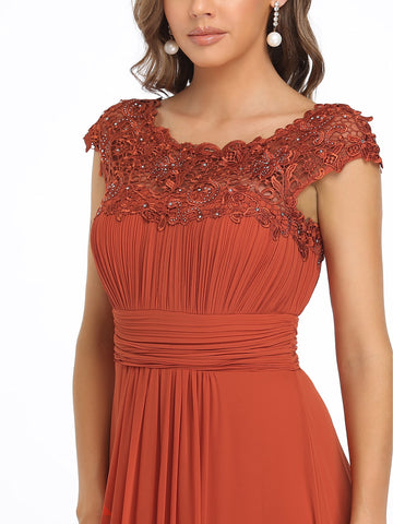 EVER-PRETTY Guipure Lace Yoke Cutout Back Chiffon Formal Dress
