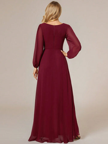 EVER-PRETTY Lantern Sleeve High Low Hem Chiffon Bridesmaid Dress