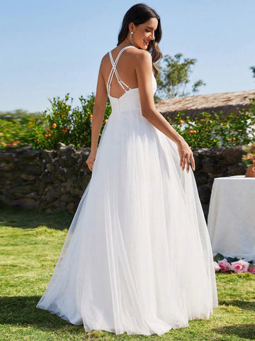 EVER-PRETTY Low Back Lace Bodice Mesh Wedding Dress
