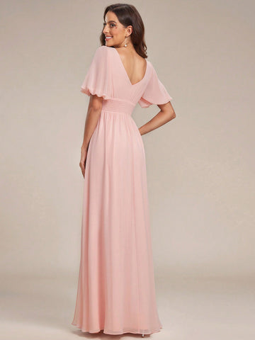 EVER-PRETTY Mesh Insert Split Thigh Chiffon Bridesmaid Dress