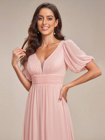 EVER-PRETTY Mesh Insert Split Thigh Chiffon Bridesmaid Dress