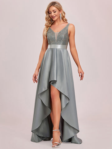 EVER-PRETTY Mesh Panel High Low Hem Sequin Bridesmaid Dress