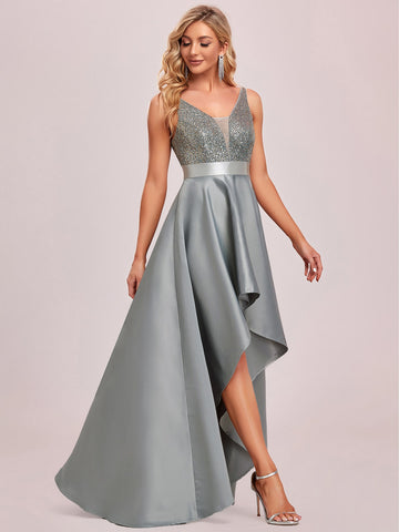 EVER-PRETTY Mesh Panel High Low Hem Sequin Bridesmaid Dress