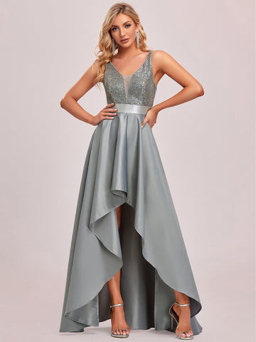 EVER-PRETTY Mesh Panel High Low Hem Sequin Bridesmaid Dress