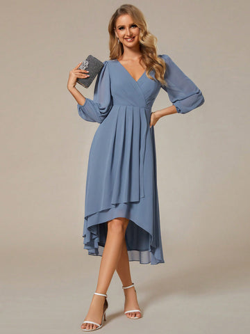 EVER-PRETTY Misty Blue Elegant And Qualify V-neck Bridesmaid Dress