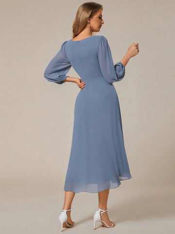 EVER-PRETTY Misty Blue Elegant And Qualify V-neck Bridesmaid Dress