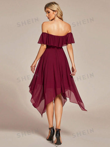 EVER-PRETTY Off Shoulder Hanky Hem Chiffon Bridesmaid Dress