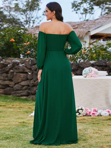 EVER-PRETTY Off Shoulder Split Thigh Chiffon Formal Dress