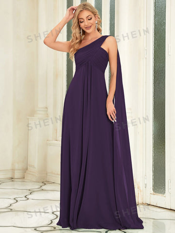 EVER-PRETTY One Shoulder Draped Detail Pleated Bodice Prom Dress