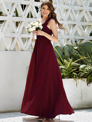 EVER-PRETTY One Shoulder Sweetheart Neck Ruched Bodice Bridesmaid Dress