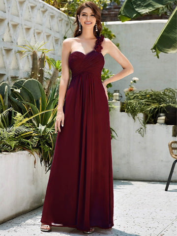 EVER-PRETTY One Shoulder Sweetheart Neck Ruched Bodice Bridesmaid Dress