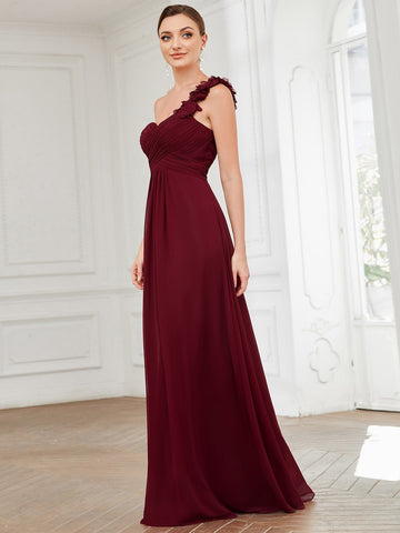 EVER-PRETTY One Shoulder Sweetheart Neck Ruched Bodice Bridesmaid Dress