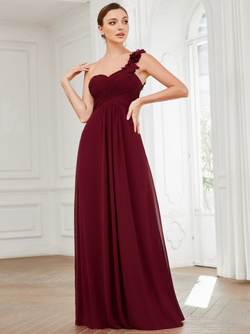 EVER-PRETTY One Shoulder Sweetheart Neck Ruched Bodice Bridesmaid Dress