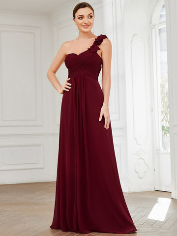 EVER-PRETTY One Shoulder Sweetheart Neck Ruched Bodice Bridesmaid Dress