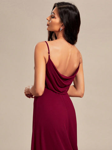 EVER-PRETTY Plisse Cross Wrap Front Draped Backless Cami Dress