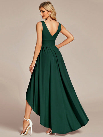 Plunging Neck High Low Hem Dress
