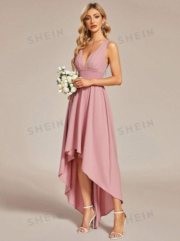 EVER-PRETTY Plunging Neck High Low Hem Dress