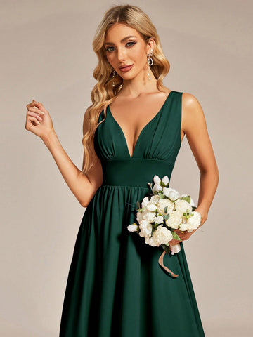 Plunging Neck High Low Hem Dress