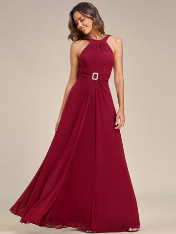 Rhinestone Buckle Detail Chiffon Bridesmaid Dress