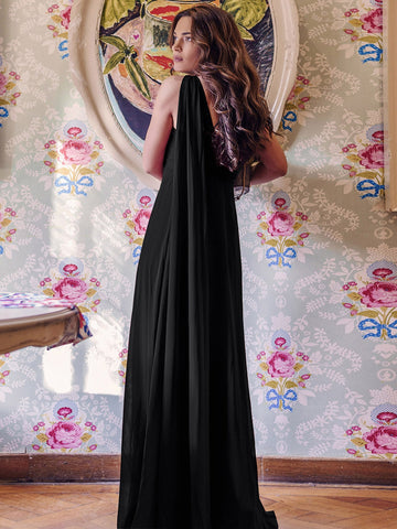 EVER-PRETTY Ruched Bodice One Shoulder Cape Prom Dress