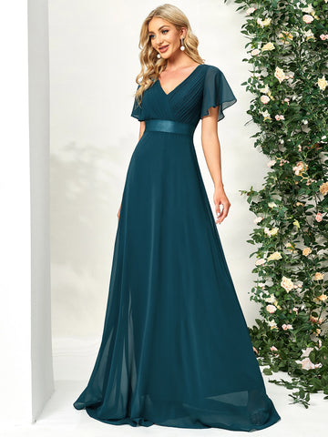 EVER-PRETTY Ruched Bodice Ribbon Waist Chiffon Bridesmaid Dress