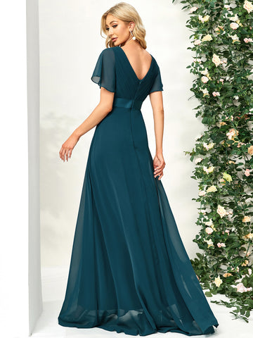 EVER-PRETTY Ruched Bodice Ribbon Waist Chiffon Bridesmaid Dress